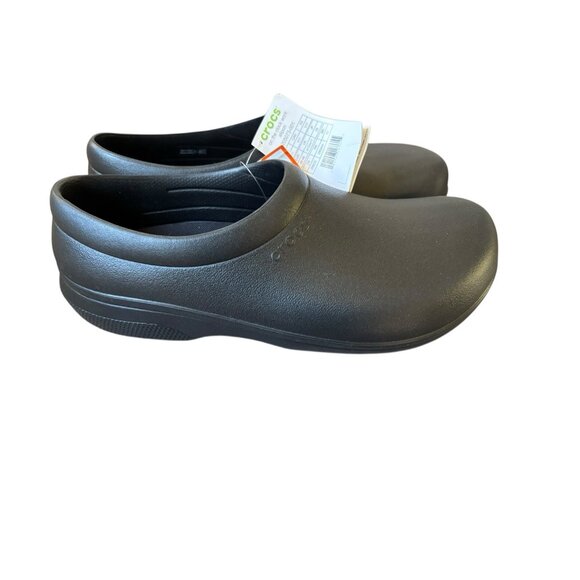 NWT Crocs Mens 11 Black On the Clock Clogs Slip Resistant Work Shoes Slip Ons - Picture 1 of 6